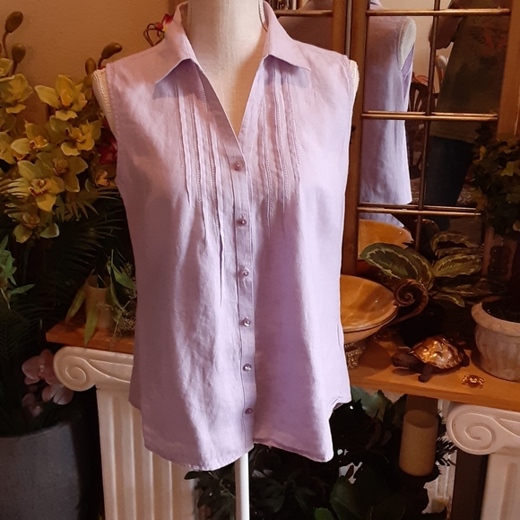 L. L. Bean Linen Sleeveless Button Front Shirt Size Small Sri Lanka - Picture 1 of 9